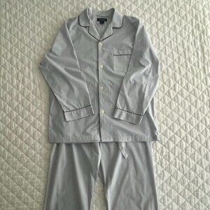 Brooks Brothers Blue White Striped Broadcloth 100% Cotton Mens Pajama Set Large